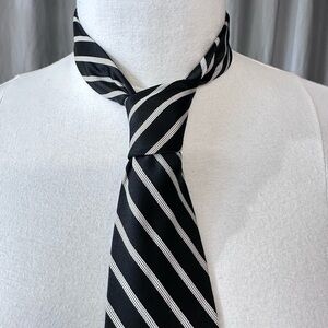 Black and White Striped Men's Tie Bugatti Silk Tie Black & White Stripes Men